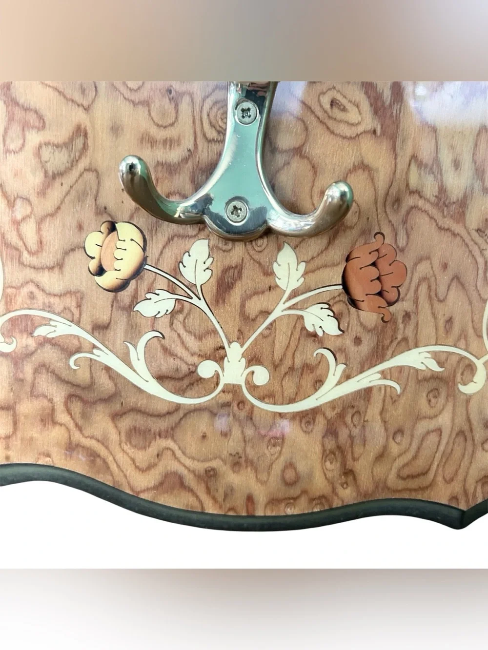 Vintage Sorrento Italy Inlaid Marquetry Coat Hanger Wall Plaque